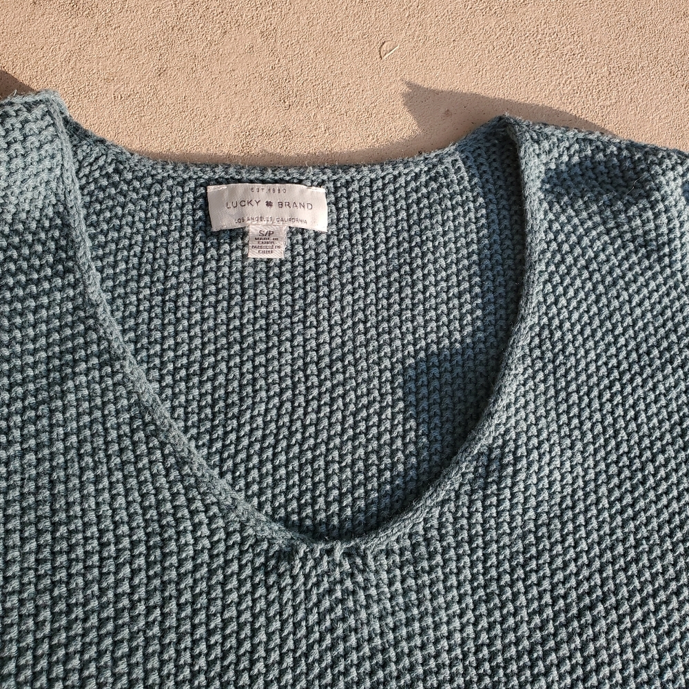 Lucky Brand Green Knit Pullover V-Neck Sweater Size Small - Picture 8 of 8